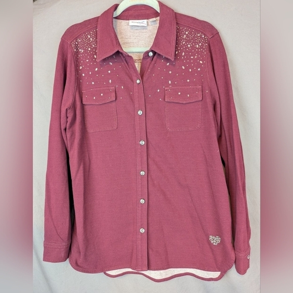 Dream Jeannes by Quacker Factory burgundy medium button up sequined - Picture 14 of 14